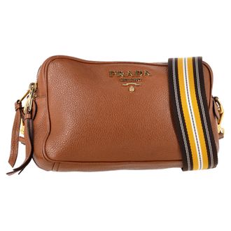 Prada Pre-owned Womens Medium Vitello Phenix Double Zip Camera Bag in Brown Leather - Mocha - One Size