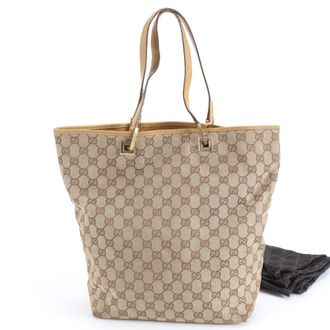 Gucci Gg Canvas Beige Yellow Gg Canvas Leather Handbag Shoulder Bag Tote Bag (Pre-Owned)