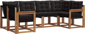 vidaXL Conjunto De Sof&aacute;s De Exterior 6 Uds. Natural Y Negro Vidaxl