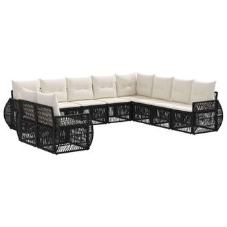 vidaXL Conjunto De Sof&aacute;s De Jard&iacute;n 10 Pcs Negro Y Blanco Crema Vidaxl