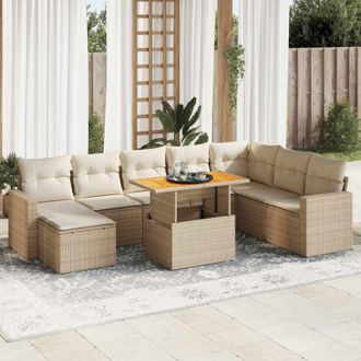 vidaXL Set De Sof&aacute;s De Jard&iacute;n Con Cojines 9 Pzas Rat&aacute;n Sint&eacute;tico Beige Vidaxl