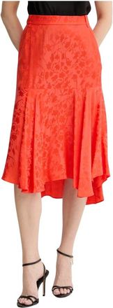Pinko Uitlopende Midi Rok - Dames - Midirokken - Oranje - L - Satijn - Rokken