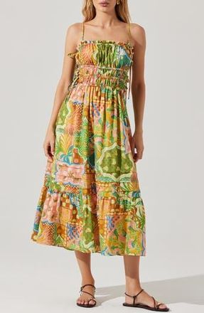 ASTR the Label Elisabeth Mix Print A-Line Dress in Mosaic Green Multi at Nordstrom Rack, Size X-Small