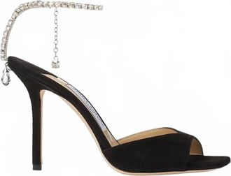 Jimmy Choo London Womens Saeda Suede Sandals With Crystal Embellishment In Black