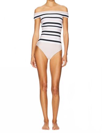 SIMKHAI Walker One Piece Swimsuit In Sand Stripe