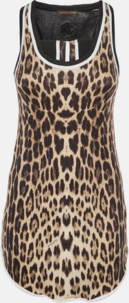 Roberto Cavalli Gym Black Leopard Print Knit Tank Top