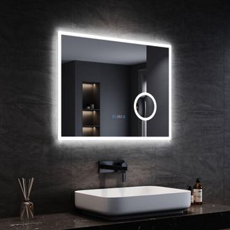 Sonni Espejo De Ba&ntilde;o Con Luz Funci&oacute;n Antiniebla Con Led 3 Colores Luz Y 3x Lupa Memoria Interruptor T&aacute;ctil Espejo Pantalla De Reloj Ip44 Ahorro De Energ&iacute;a 8