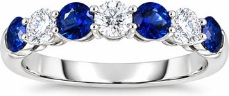 Pompeii3 1 1/2Ct TW Round Diamond & Blue Sapphire Stackable Ring in 14k Gold Lab Grown