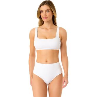 Anne Cole Womens Live In Color Textured Classic Square Neck Bralette Bikini Swim Top in White at Nordstrom, Size Medium