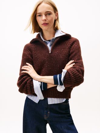 Tommy Jeans Troyer TOMMY JEANS TJW NEP 1/4 ZIP SWEATER, Damen, Gr. XL (42), braun (rich braun), Strick, Obermaterial: 60% Polyester, 28% Wolle, 12% Polyacryl, uni