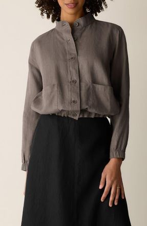 Eileen Fisher Band Collar Organic Linen Jacket in Walnut at Nordstrom, Size Medium P