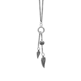 King Baby Studio Womens Fine Curb Necklace With Sliver Ring And Wing Drops In Silver