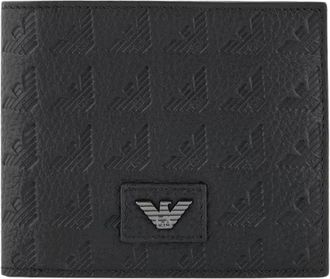 Emporio Armani Leren Portemonnee Adelaar Design - Heren - Portefeuilles - Zwart - ONE Size - Leer - Accessoires