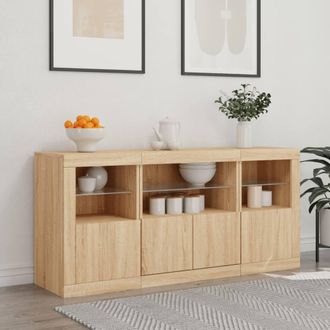 Berkfield Home Sideboard with LED Lights Sonoma Oak 142.5x37x67 cm in Tan