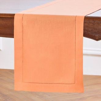 Solino Home Linen Table Runner for Dining Table, Holiday and Everyday Table Decor - Classic Hemstitch in Coral at Nordstrom, Size Xx-Large