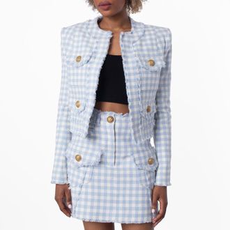 Balmain Gingham Tweed Jacket, Brand Size 38 (US Size 6)