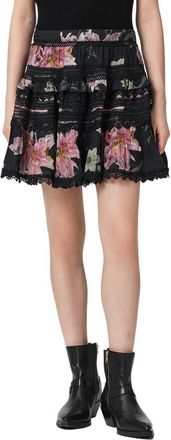 AllSaints Zora Floral Lace Detail Miniskirt in Crystal Black at Nordstrom, Size 10 Us