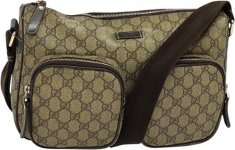 Gucci Double Pocket Messenger Gg Coated Canvas Beige Canvas Handbag (Pre-Owned)