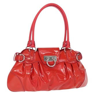 Ferragamo Gancini Handbag Patent Leather Red Patent_Leather Handbag (Pre-Owned)