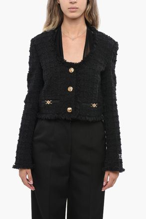 Versace Blazer Crop in Buocle con Bottoni Effetto Dorato Logati Versace