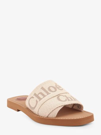 Chlo&eacute; Womens Sandals Woody Linen Beige Linen-Rubber Linen/rubber