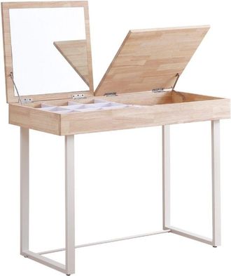 Home Heavenly Tocador Con Espejo Abatible Pearl, En Madera Y Patas Metal. 100x50x76 Cm. Color: Roble Nordish - Blanco - Home Heavenly