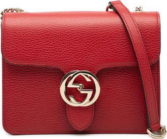 Gucci Pre-owned Womens Small Dollar Calfskin Interlocking G Crossbody - Red Leather - One Size
