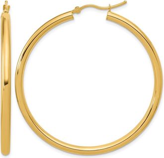 Diamond2Deal 14k Yellow Gold 3x50mm Round Hoop Earrings