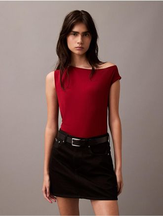 Calvin Klein Jeans Calvin Klein Womens Crepe Jersey Asymmetric T-Shirt - Red - XL