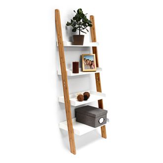 Relaxdays Relaxdays - Scaffale Da Bagno Bamboo, Mobile In Bamb&ugrave; E Mdf, 4 Ripiani, Cucina, Hlp 144 X 56 X 34 Cm, Naturale/bianco