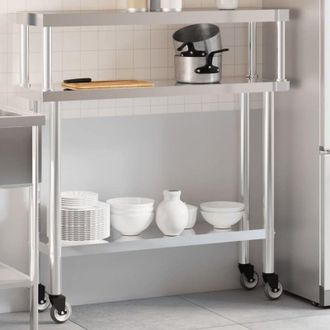vidaXL Vidaxl - Mesa De Trabajo Para Cocina Con Estante Acero Inox 110x30x120cm