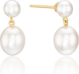 Lily & Roo Gold Double Pearl Drop Stud Earrings