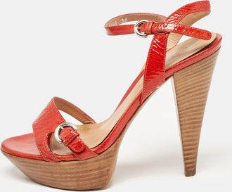 Sergio Rossi Red Patent Leather Slingback Sandals