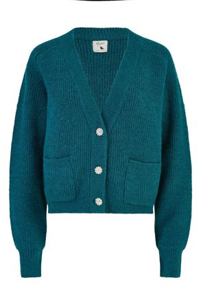 Yumi Green Daisy Button Knitted Relaxed Fit Cardigan M/L Green