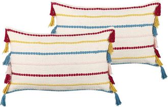 Beliani Conjunto De 2 Cojines De Algod&oacute;n Multicolor 40 X 60 Cm Patr&oacute;n A Rayas Agave