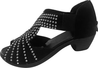 Generic 2026 Women Slippers Ladies Fashion Summer Retro Rhinestone Decoration Open Toe Back Zipper Thick High Heel Sandals (Black, 5.5)