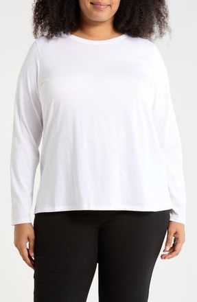 Eileen Fisher Long Sleeve Organic Cotton T-Shirt in White at Nordstrom Rack, Size 1X