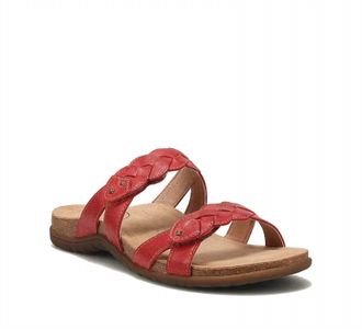 Taos Womens Braidie Leather Slide Sandal In True Red