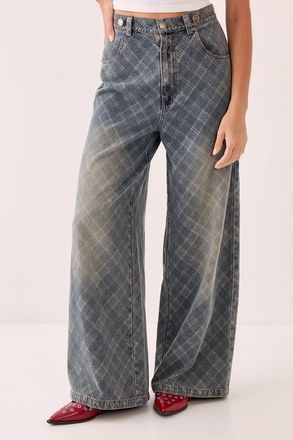 NASTY GAL Denim Distressed Straight Leg Jeans in Authentic Midwash at Nordstrom, Size 14