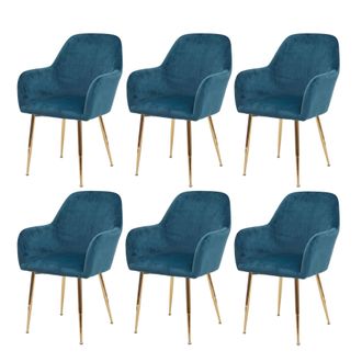 Hhg Lote De 6 Sillas De Comedor Hhg-240, Silla Silla De Cocina, Dise&ntilde;o Retro, Terciopelo Menta, Patas Doradas