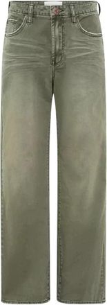 One Teaspoon Khaki Broek met Wijde Pijpen en Distressed Details - Dames - Regular Fit Jeans - Groen - W25 - Katoen - Jeans