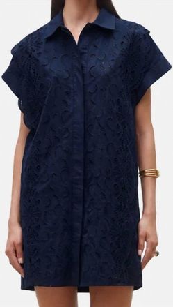 Suncoo Cross Short Sleeve Mini Dress In Blue