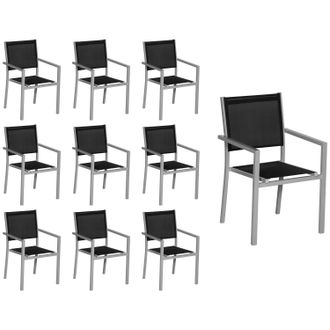 Happy Garden Juego De 10 Sillas De Aluminio Gris Textileno Negro