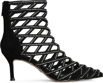 Lola Cruz 65mm Alva embellished caged boots - women - Suede/Calf Leather/Calf Leather/Mesh - 37 - Black
