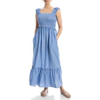 Max Studio Wide Strap Smocked Maxi Dress in Blue Stripe at Nordstrom Rack, Size X-Small