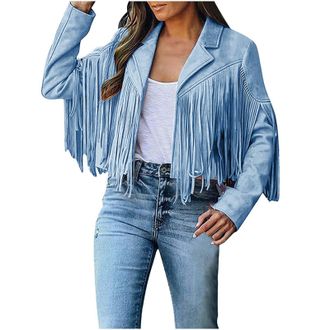 Generic Cropped Coat For Women Uk Clearance Tassel Jackets Winter Fall Faux Suede Leather Cowboy Style Coat Long Sleeve Fringe Cardigan Coats Outerwear Casual