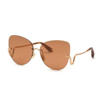Roberto Cavalli Sunglasses Butterfly Rimless, Copper Gold Frame And Brown Lens Src0628Fcx