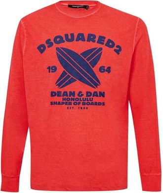 Dsquared2 Rood Katoenen T-shirt - Heren - Longsleeves - Rood - M - Katoen - Tops