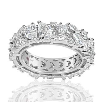 Suzy Levian Sterling Silver Cubic Zirconia Abstract Cluster Eternity Band Ring