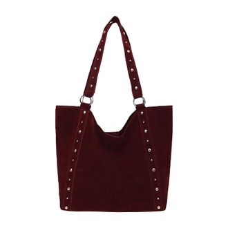 Generic Women Girls Faux Suede Studded Solid Color Shoulder Bag Large Capacity Shoulder Bag Single Shoulder Handbag for Travel Shopping Work Daily Use